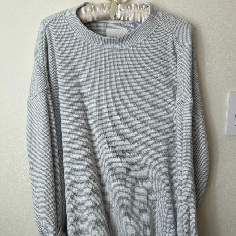 Aerie Gray and White Long Weekend Waffle Sweatshirt